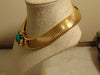 Signed Ciner Wide Omega Chain  Choker Green Center Stone Bordered With Crystals