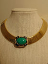 Signed Ciner Wide Omega Chain  Choker Green Center Stone Bordered With Crystals