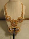 KJL Golden Starburst Crystals Necklace Clip On Earring Set