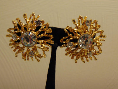 KJL Golden Starburst Crystals Necklace Clip On Earring Set