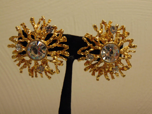 KJL Golden Starburst Crystals Necklace Clip On Earring Set