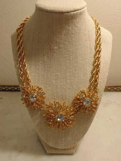KJL Golden Starburst Crystals Necklace Clip On Earring Set