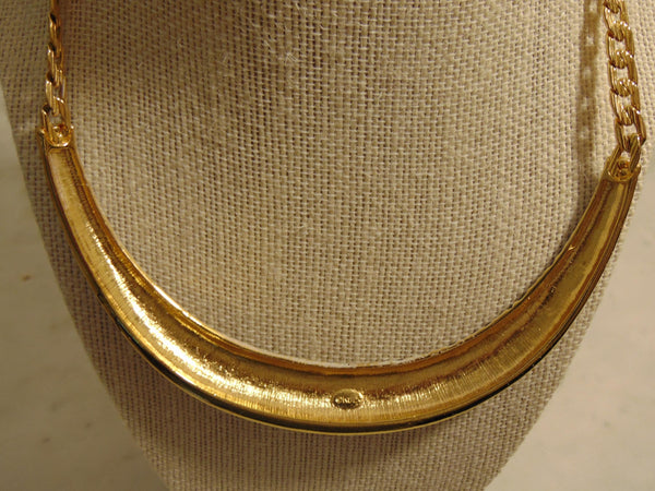 Kenneth Jay Lane Animal Print Black And White Enameled Gold Tone Chain Choker
