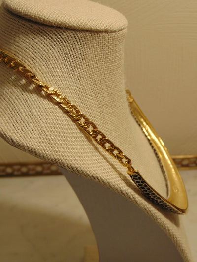 Kenneth Jay Lane Animal Print Black And White Enameled Gold Tone Chain Choker