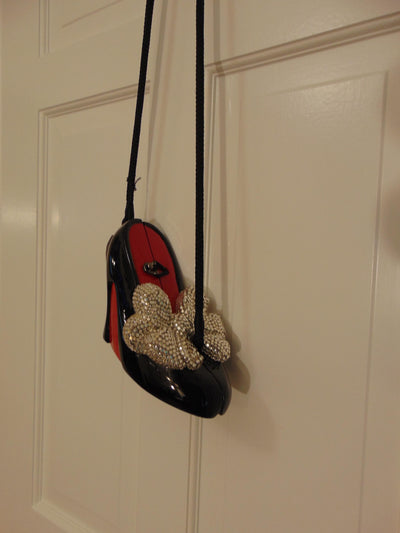 Timmy Woods Black High Heel Purse With A Crystal Bow