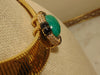 Signed Ciner Wide Omega Chain  Choker Green Center Stone Bordered With Crystals