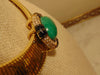 Signed Ciner Wide Omega Chain  Choker Green Center Stone Bordered With Crystals