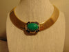 Signed Ciner Wide Omega Chain  Choker Green Center Stone Bordered With Crystals