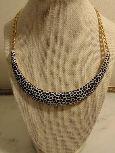 Kenneth Jay Lane Animal Print Black And White Enameled Gold Tone Chain Choker