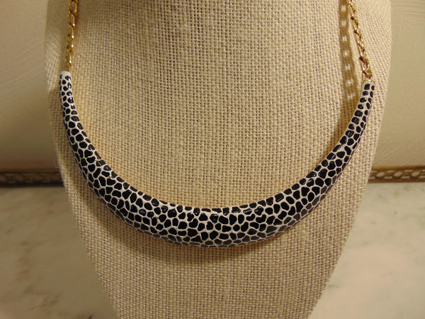 Kenneth Jay Lane Animal Print Black And White Enameled Gold Tone Chain Choker