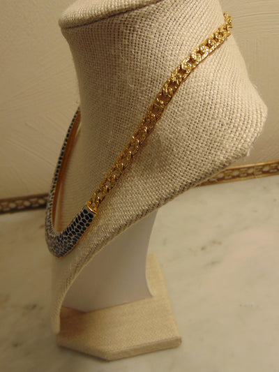 Kenneth Jay Lane Animal Print Black And White Enameled Gold Tone Chain Choker