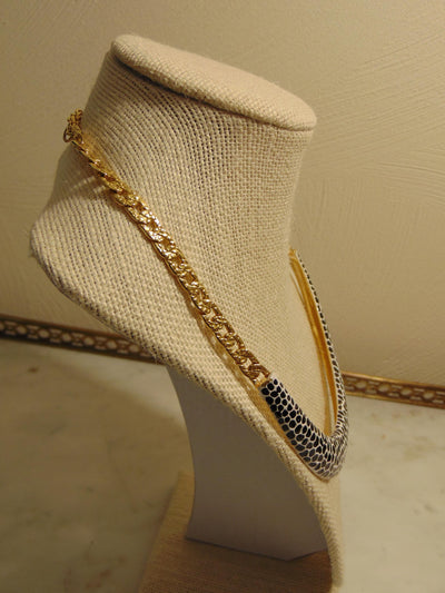 Kenneth Jay Lane Animal Print Black And White Enameled Gold Tone Chain Choker