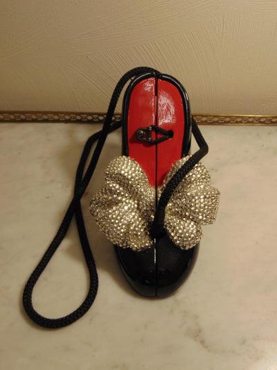 Timmy Woods Black High Heel Purse With A Crystal Bow