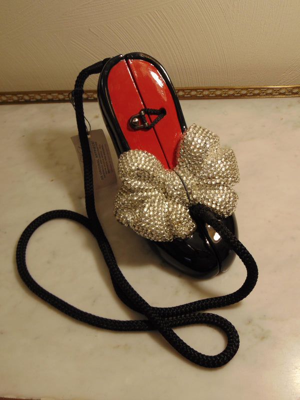 Timmy Woods Black High Heel Purse With A Crystal Bow