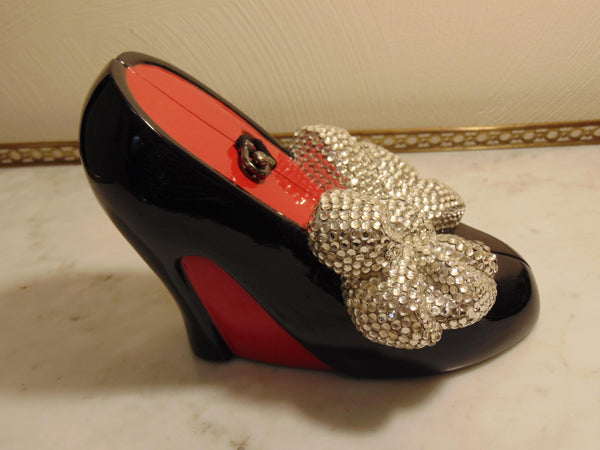 Timmy Woods Black High Heel Purse With A Crystal Bow